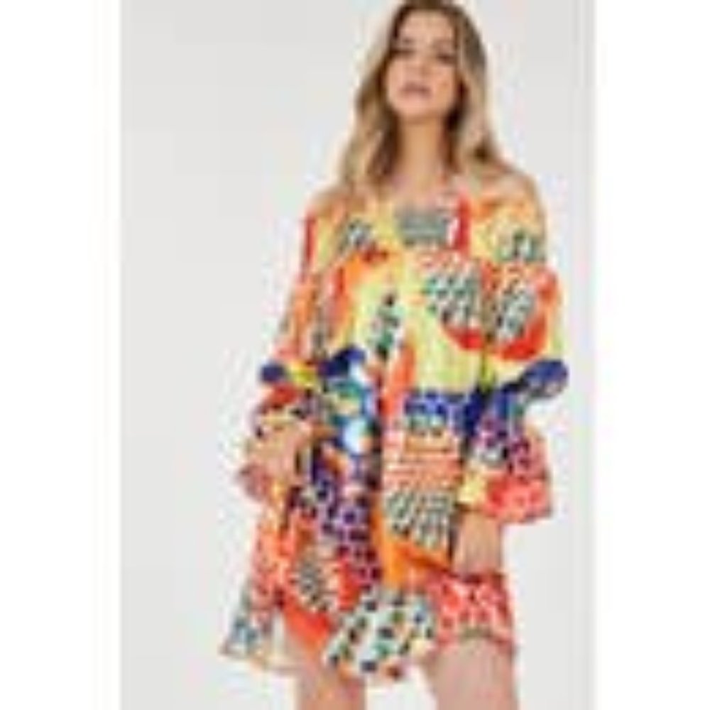 OFF- SHOULDER MULTI COLOR LOOSE DRESS RED MIRROR BALL
